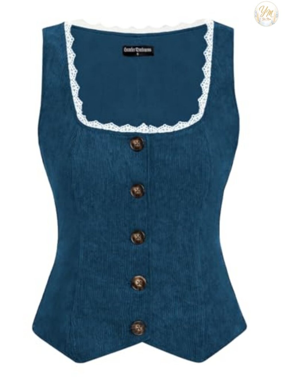 Women's Corduroy Renaissance Corset Vest Button Down Lace Trim Victorian